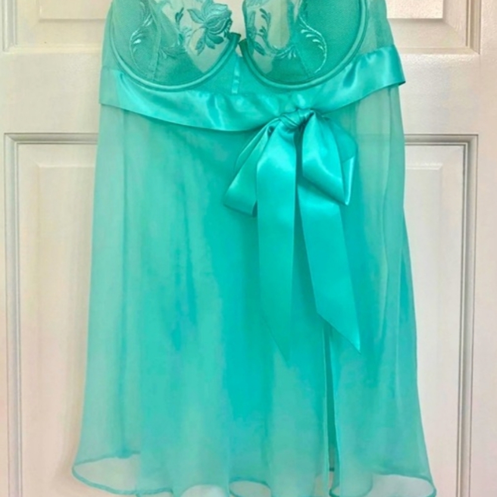 ❗Vintage Victoria's Secret Tiffany Blue Satin Bow Slip 34B❗ - Picture 7 of 7